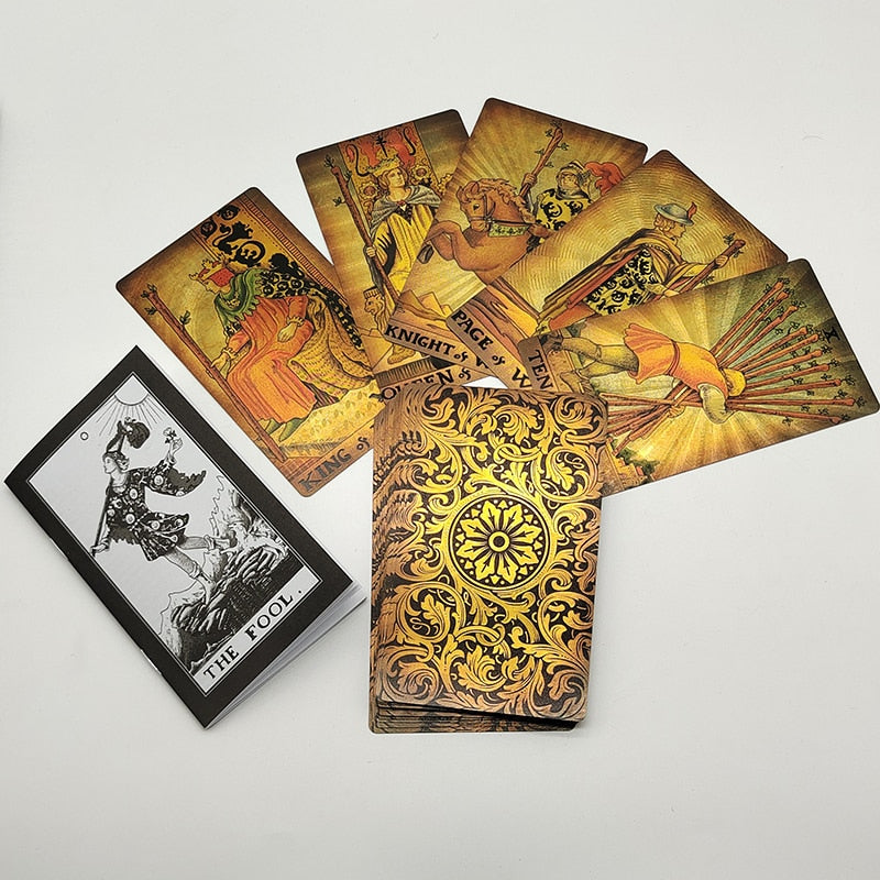 Gold Foil Tarot Deck | Luxury PVC Waterproof Wear-Resistant Tarot Cards In Antique Faded Golden Style | Premium Divination Gift Box + English Guidebook | Apollo Tarot Shop