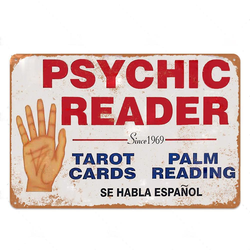Tarot Psychic Metal Sign | Divination Retro Tin Plaque | Esoteric Wall Art For Witchy Home Decor | Apollo Tarot Shop