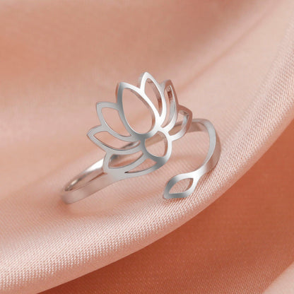 Lotus Flower Ring | Ohm Yoga Jewelry For Spiritual Women | Om Symbol Adjustable Rings Amulet | Religious Gift Accessory | Apollo Tarot Shop