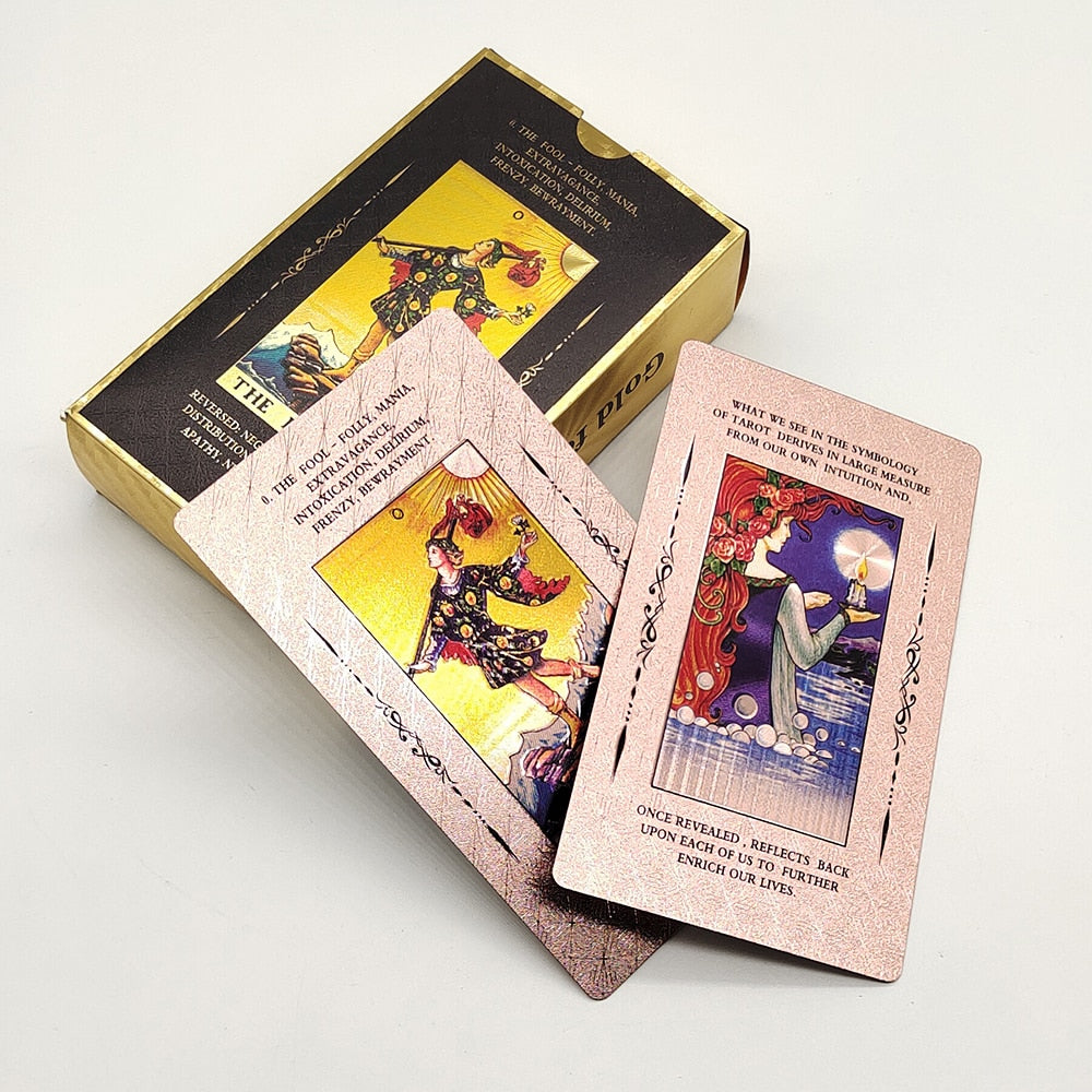 Beginner Tarot Deck With Meaning Keywords | Gold Foil Tarot Cards In Economic Tuck Box + English Guidebook For Newbie Readers | Apollo Tarot Shop