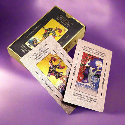 Beginner Tarot Deck With Meaning Keywords | Gold Foil Tarot Cards In Economic Tuck Box + English Guidebook For Newbie Readers | Apollo Tarot Shop