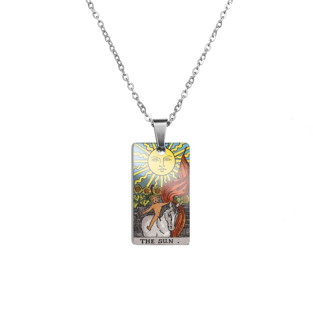 Tarot Card Necklace | Colorful Major Arcana Pendants | Witchy Jewelry For Spiritual Men And Women | Stainless Steel Tarot Cards Charm Necklaces | Apollo Tarot Shop