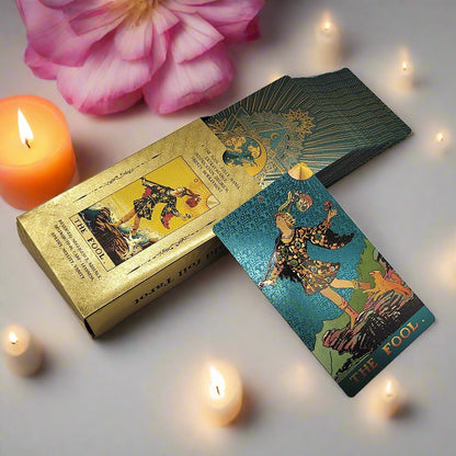 Gold Foil Tarot Deck | Premium Plastic Cards In Economic Tuck Box With English Guidebook For Beginner Divination Readers | Apollo Tarot Shop