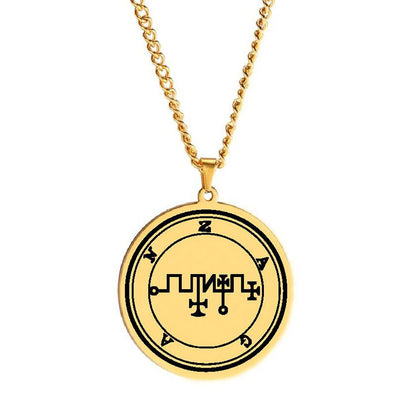 Gold Pendant Necklace With Seals Of The 72 Spirits In The Lesser Key of Solomon (Sigils 61-72) | Apollo Tarot Jewelry Shop