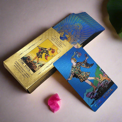 Gold Foil Tarot Deck | Premium Plastic Cards In Economic Tuck Box With English Guidebook For Beginner Divination Readers | Apollo Tarot Shop