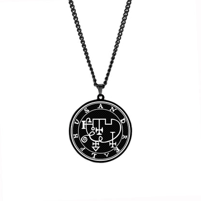 Black Necklace With Seals Of The 72 Spirits In The Lesser Key of Solomon | King Asmoday Demon Origins Goetia Stainless Steel Pendant | Apollo Tarot Jewelry Shop