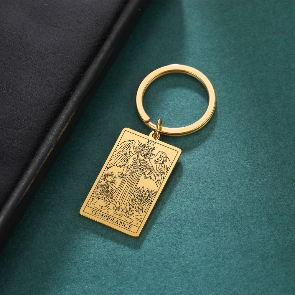 Tarot Card Keychains | Major Arcana Tarot Cards RWS Charm | Gold Color Stainless Steel Spiritual Amulet Keyring | Apollo Tarot Shop