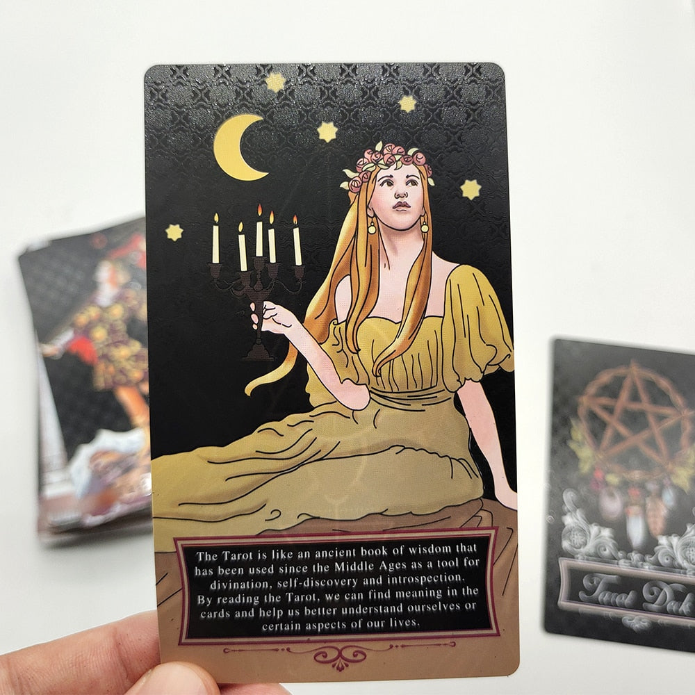 Black Or Pink Gold Foil Tarot Card Deck | Tear Resistant Premium Cards W/ English Guidebook For Beginner Divination Witches | Apollo Tarot Shop