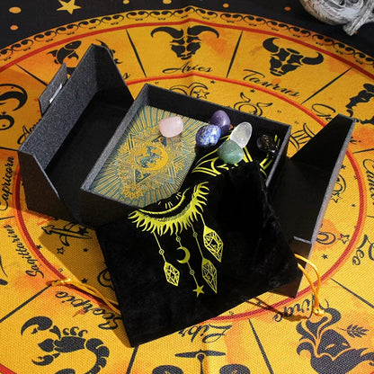 Gold Foil Tarot Deck | 1909 Blue Or Green Colored Plastic Premium Cards | Luxury Divination Gift Box W/ Tablecloth, Deck Pouch, English Guidebook, Crystal Stones & Amulet | Apollo Tarot Shop