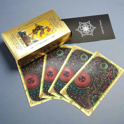 Beginner Tarot Deck With Meaning Keywords | Gold Foil Tarot Cards In Economic Tuck Box + English Guidebook For Newbie Readers | Apollo Tarot Shop