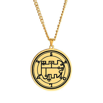 Gold Necklace Of Demon Sigil From The Lesser Key Of Solomon | Goetia Magick Pendants (Sigils 25-36) | Apollo Tarot Jewelry Shop 