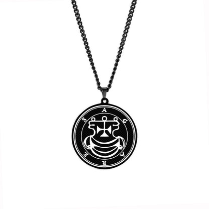 Lesser Key Of Solomon Goetia Sigil Talisman Necklace | Lemegeton 72 Demon Sigils Black Stainless Steel Pendant | Witchcraft Amulet For Spiritual Men & Women | Apollo Tarot Jewelry Shop