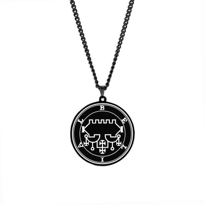 Black Necklace With Seals Of The 72 Spirits In The Lesser Key of Solomon | King Asmoday Demon Origins Goetia Stainless Steel Pendant | Apollo Tarot Jewelry Shop