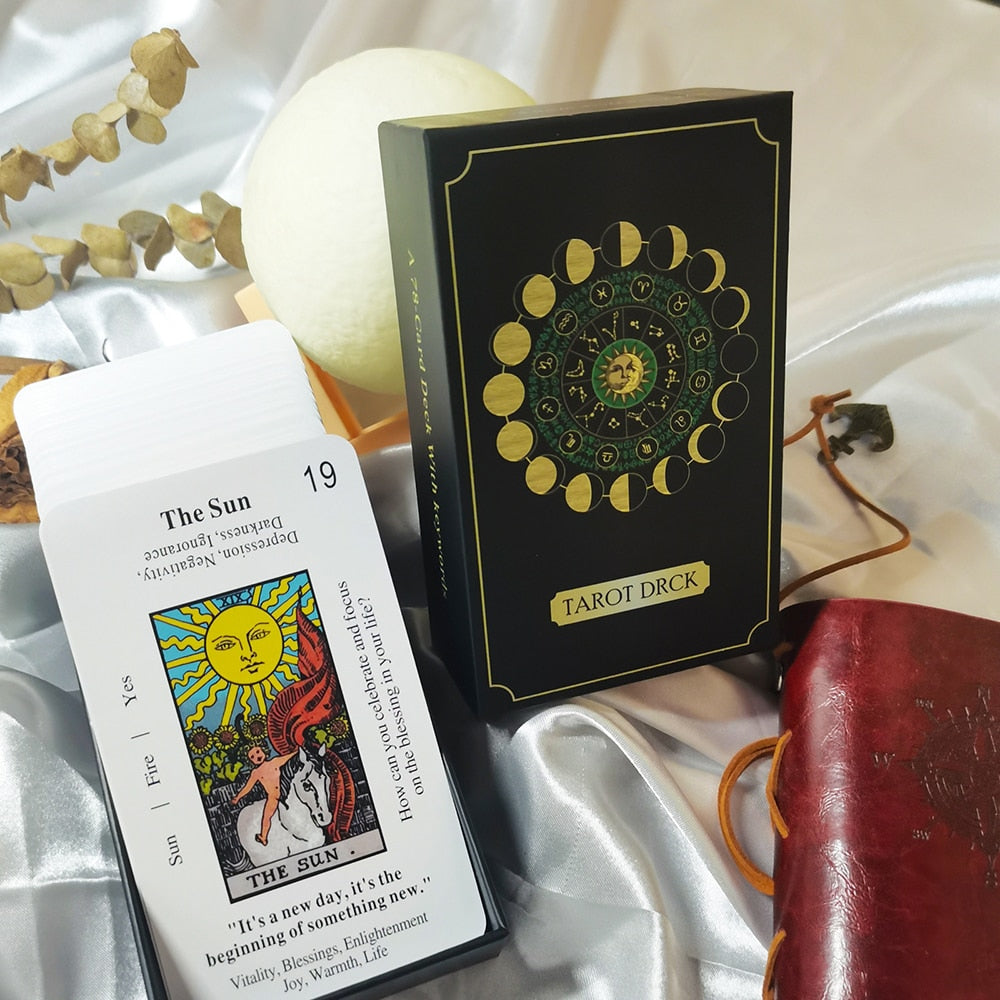 Products Beginner Tarot Deck | Premium Plastic Cards W/ Keywords For Newbie Witch | White & Gold Foil RWS-Inspired Divination Card Set | Apollo Tarot Shop