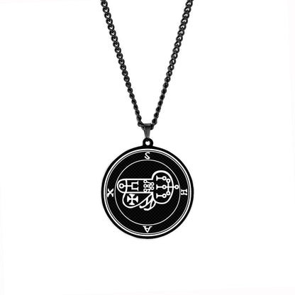 Black Pendant Necklace With Seals Of The 72 Spirits In The Lesser Key of Solomon | King Asmoday Demon Origins Goetia Goth Jewelry | Apollo Tarot Jewelry Shop