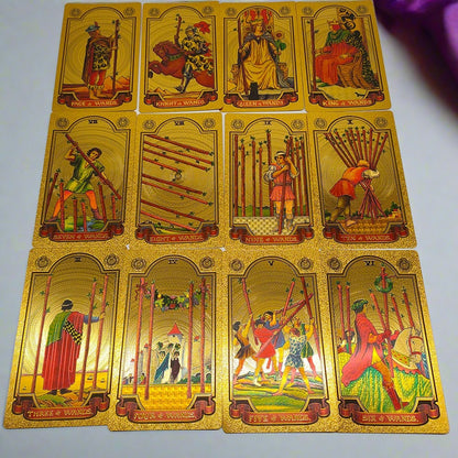 Gold Foil Tarot Deck | Premium Plastic Cards In Economic Tuck Box With English Guidebook For Beginner Divination Readers | Apollo Tarot Shop