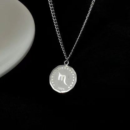 Twelve Constellation Long Necklace | 12 Zodiac Signs Round Silver Color Pendant | Witchy Birthday Gift Jewelry For Spiritual Men & Women | Apollo Tarot Shop