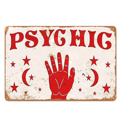 Tarot Psychic Metal Sign | Divination Retro Tin Plaque | Esoteric Wall Art For Witchy Home Decor | Apollo Tarot Shop