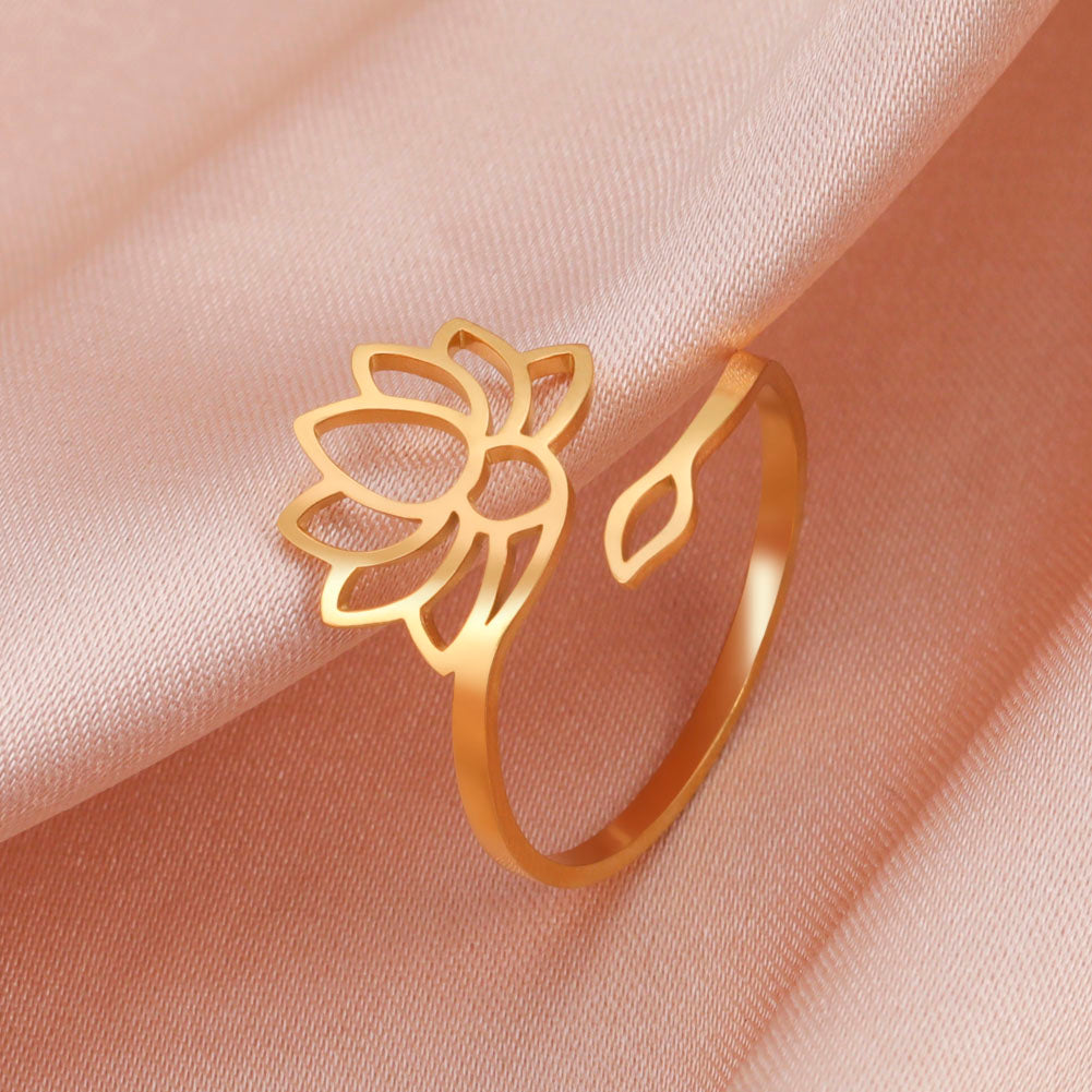 Lotus Flower Ring | Ohm Yoga Jewelry For Spiritual Women | Om Symbol Adjustable Rings Amulet | Religious Gift Accessory | Apollo Tarot Shop