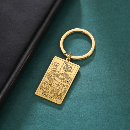 Tarot Card Keychains | Major Arcana Tarot Cards RWS Charm | Gold Color Stainless Steel Spiritual Amulet Keyring | Apollo Tarot Shop