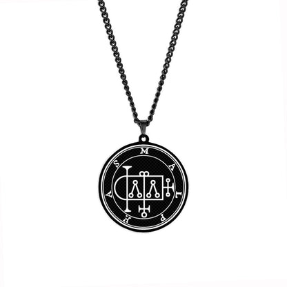 Black Pendant Necklace With Seals Of The 72 Spirits In The Lesser Key of Solomon | King Asmoday Demon Origins Goetia Goth Jewelry | Apollo Tarot Jewelry Shop