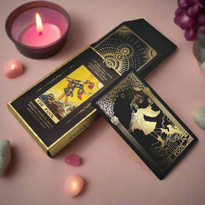 Gold Foil Tarot Deck | Premium Plastic Cards In Economic Tuck Box With English Guidebook For Beginner Divination Readers | Apollo Tarot Shop