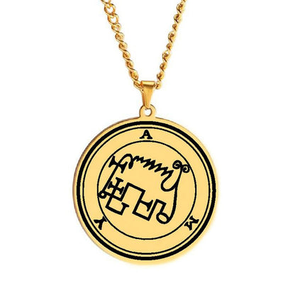 Gold Pendant Necklace With Seals Of The 72 Spirits In The Lesser Key of Solomon (Sigils 49-60) | Apollo Tarot Jewelry Shop