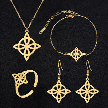 Witch's Knot Jewelry | Witchy Celtic Necklace, Bracelet, Earring, & Ring Four-Piece Set | Witchcraft Amulet Gift For Wiccan Pagan Women | Apollo Tarot Shop