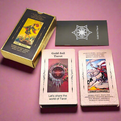 Beginner Tarot Deck With Meaning Keywords | Gold Foil Tarot Cards In Economic Tuck Box + English Guidebook For Newbie Readers | Apollo Tarot Shop