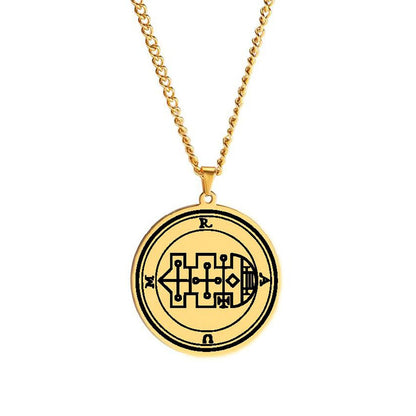 Gold Pendant Necklace With Seals Of The 72 Spirits In The Lesser Key of Solomon (Sigils 37-48) | Apollo Tarot Jewelry Shop