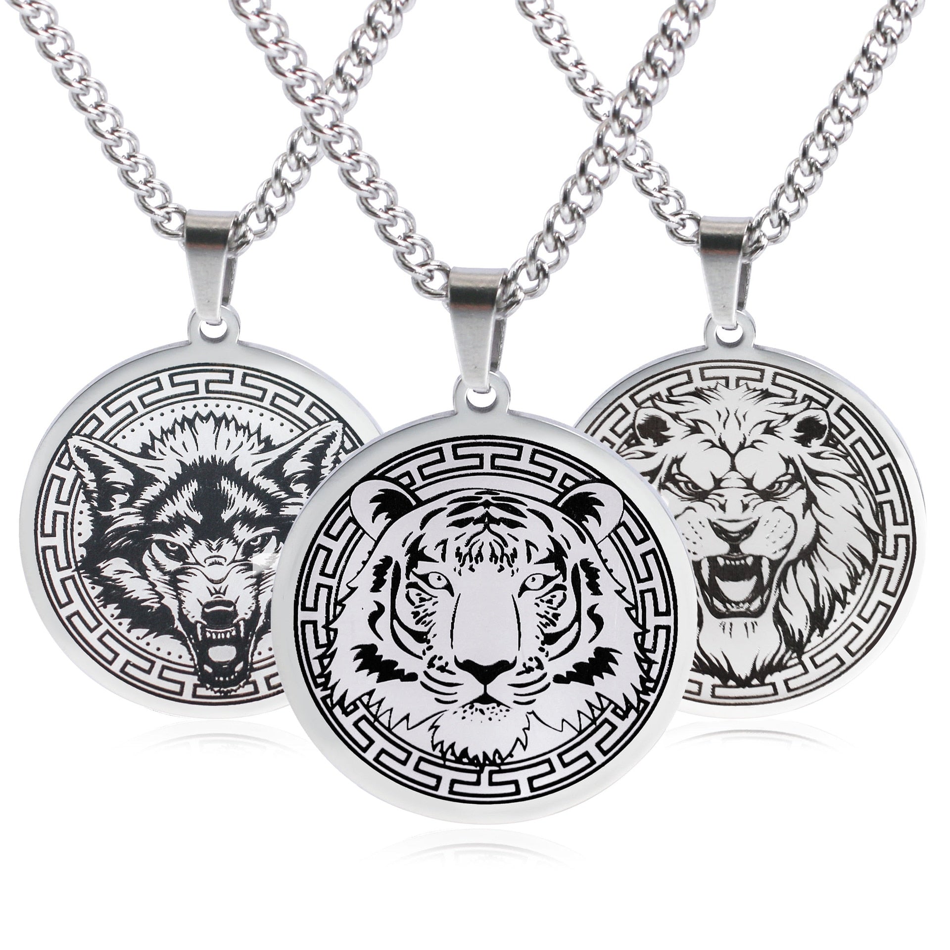 Spirit Animal Necklace | Bear Wolf Tiger Lion Pendant | Stainless Steel Statement Jewelry For Men | Apollo Tarot Shop