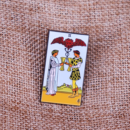 Two Of Cups Tarot Card Enamel Lapel Pin | Shirt Bag Brooch Badge Jewelry Gift For Boyfriend Or Girlfriend | Apollo Tarot Shop