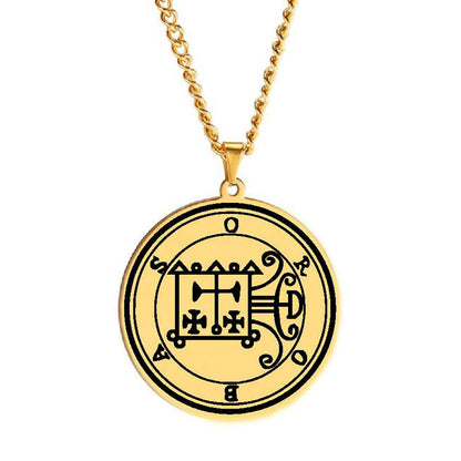 Gold Pendant Necklace With Seals Of The 72 Spirits In The Lesser Key of Solomon (Sigils 49-60) | Apollo Tarot Jewelry Shop