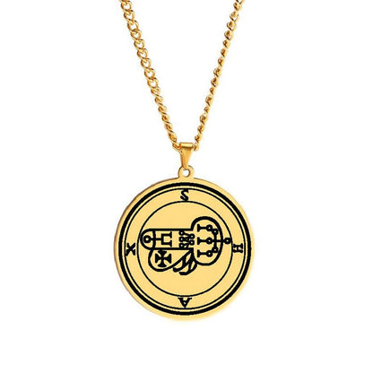 Gold Pendant Necklace With Seals Of The 72 Spirits In The Lesser Key of Solomon (Sigils 37-48) | Apollo Tarot Jewelry Shop