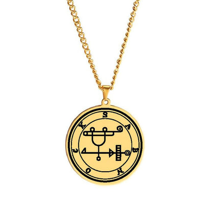 Gold Pendant Necklace With Seals Of The 72 Spirits In The Lesser Key of Solomon (Sigils 37-48) | Apollo Tarot Jewelry Shop