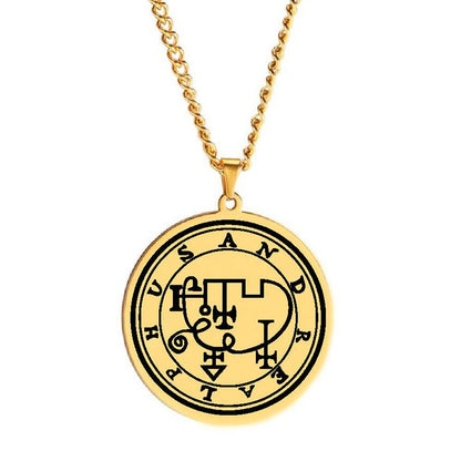 Gold Pendant Necklace With Seals Of The 72 Spirits In The Lesser Key of Solomon (Sigils 61-72) | Apollo Tarot Jewelry Shop