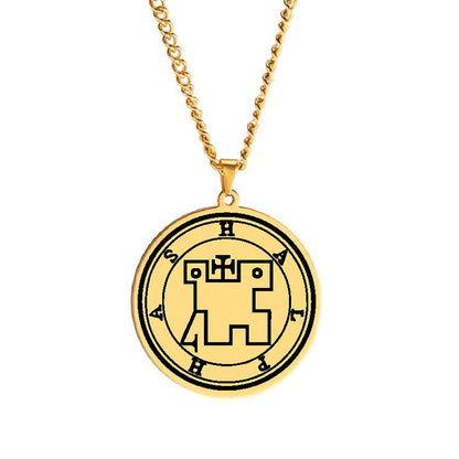 Gold Pendant Necklace With Seals Of The 72 Spirits In The Lesser Key of Solomon (Sigils 37-48) | Apollo Tarot Jewelry Shop