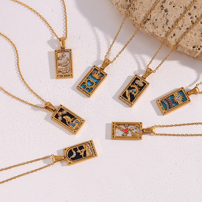 Tarot Card Necklace | Dainty Gold-Plated Witchy Jewelry | Enamel & Cubic Zirconia Oracle Cards Pendants | Apollo Tarot Shop