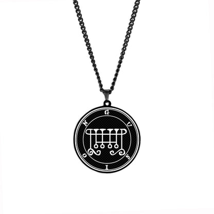 Lesser Key Of Solomon Goetia Sigil Talisman Necklace | Lemegeton 72 Demon Sigils Black Stainless Steel Pendant | Witchcraft Amulet For Spiritual Men & Women | Apollo Tarot Jewelry Shop