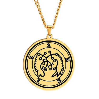 Gold Pendant Necklace With Seals Of The 72 Spirits In The Lesser Key of Solomon (Sigils 61-72) | Apollo Tarot Jewelry Shop