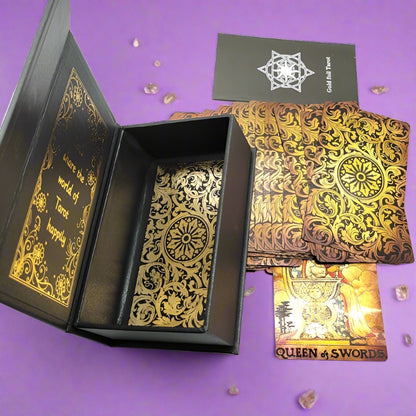 Gold Foil Tarot Deck | Luxury PVC Waterproof Wear-Resistant Tarot Cards In Antique Faded Golden Style | Premium Divination Gift Box + English Guidebook | Apollo Tarot Shop