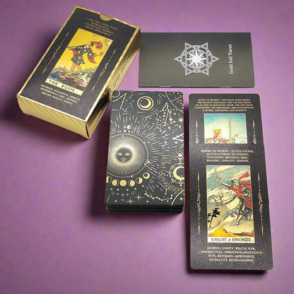 Beginner Tarot Deck With Meaning Keywords | Gold Foil Tarot Cards In Economic Tuck Box + English Guidebook For Newbie Readers | Apollo Tarot Shop