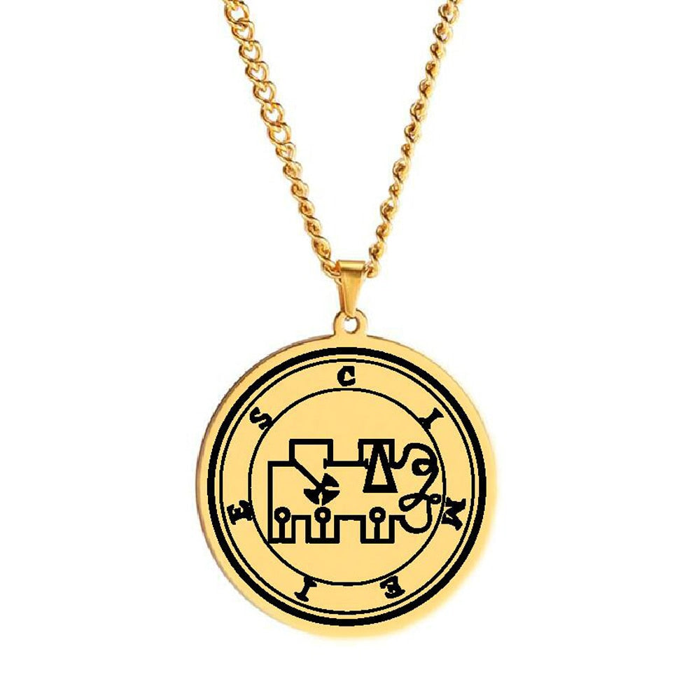 Gold Pendant Necklace With Seals Of The 72 Spirits In The Lesser Key of Solomon (Sigils 61-72) | Apollo Tarot Jewelry Shop