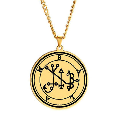 Gold Pendant Necklace With Seals Of The 72 Spirits In The Lesser Key of Solomon (Sigils 49-60) | Apollo Tarot Jewelry Shop