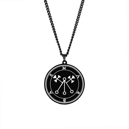 Lesser Key Of Solomon Goetia Sigil Talisman Necklace | Lemegeton 72 Demon Sigils Black Stainless Steel Pendant | Witchcraft Amulet For Spiritual Men & Women | Apollo Tarot Jewelry Shop