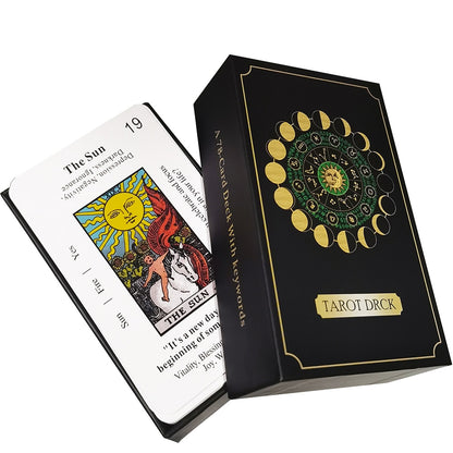 Products Beginner Tarot Deck | Premium Plastic Cards W/ Keywords For Newbie Witch | White & Gold Foil RWS-Inspired Divination Card Set | Apollo Tarot Shop