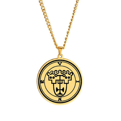 Gold Pendant Necklace With Seals Of The 72 Spirits In The Lesser Key of Solomon (Sigils 37-48) | Apollo Tarot Jewelry Shop