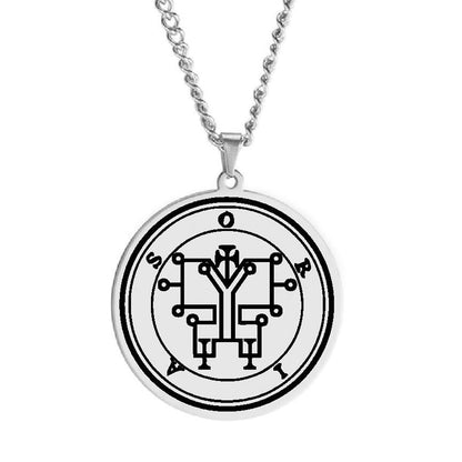 Silver Pendant Necklace With Seals Of The 72 Spirits In The Lesser Key of Solomon (Sigils 49-60) | Apollo Tarot Jewelry Shop