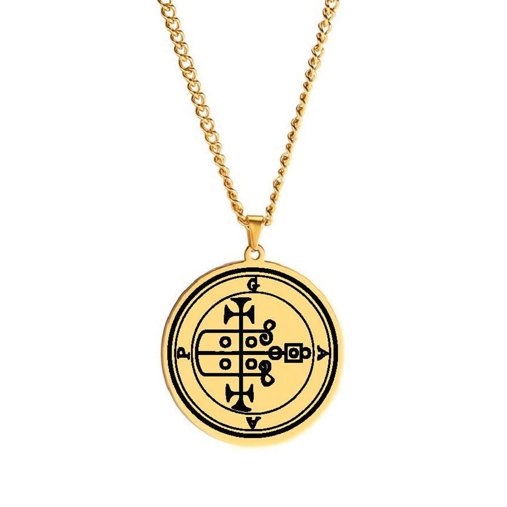 Gold Necklace Of Demon Sigil From The Lesser Key Of Solomon | Goetia Magick Pendants (Sigils 25-36) | Apollo Tarot Jewelry Shop 