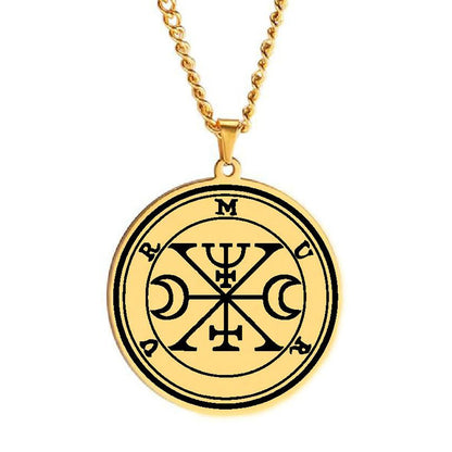 Gold Pendant Necklace With Seals Of The 72 Spirits In The Lesser Key of Solomon (Sigils 49-60) | Apollo Tarot Jewelry Shop